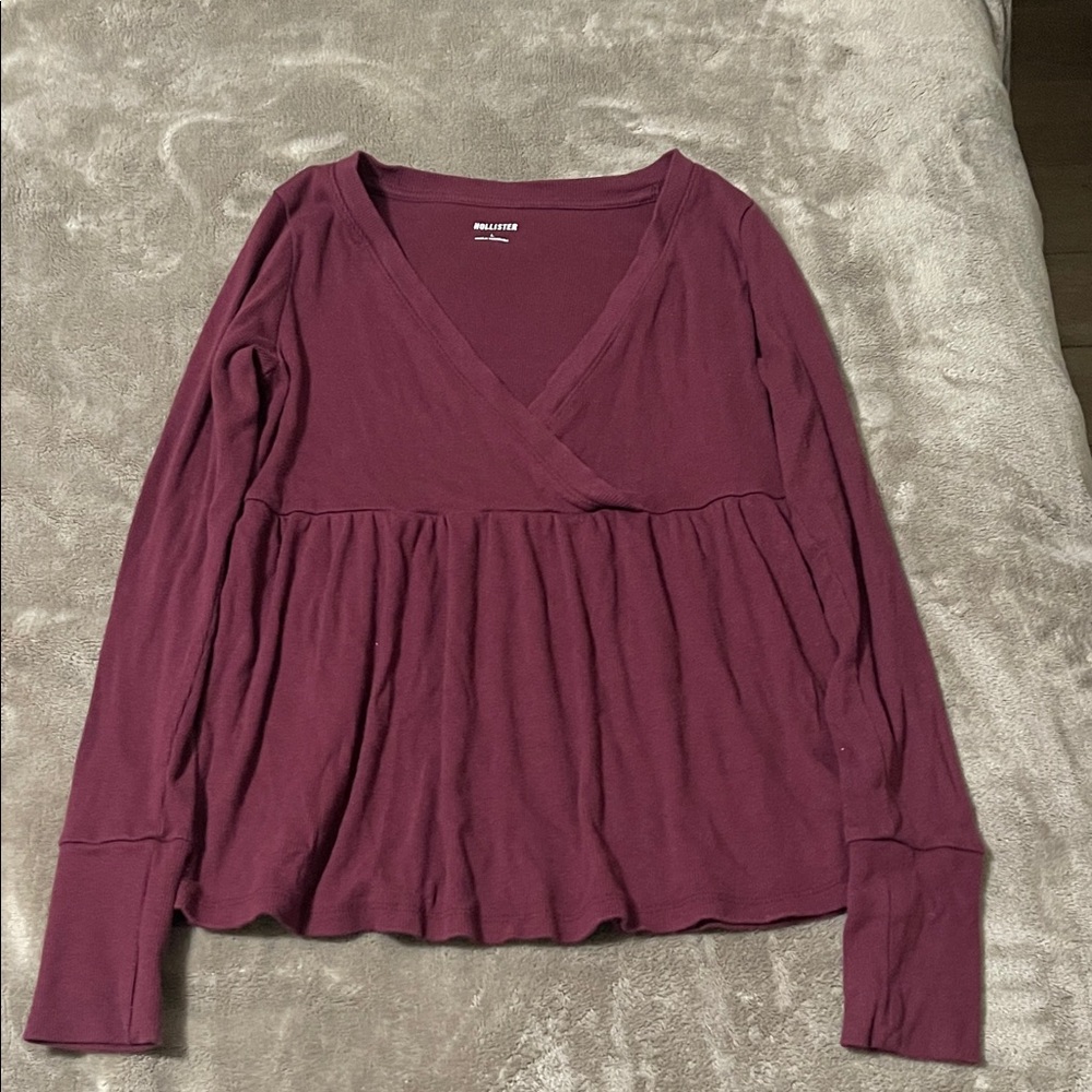 Hollister Women's Deep Red Long Sleeve Top